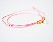 pink cord bracelet with pearl- sterling silver - FREE SHIPPING