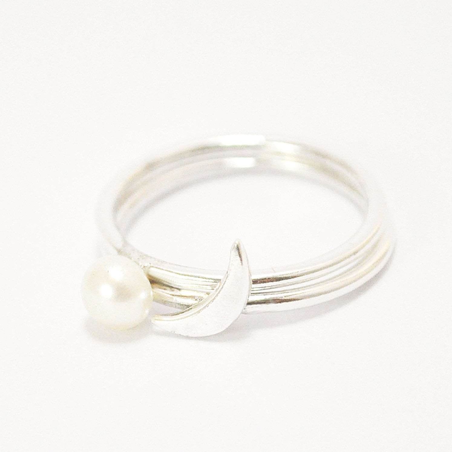 FREE SHIPPING-moon and the pearl ring-sterling silver-made to order