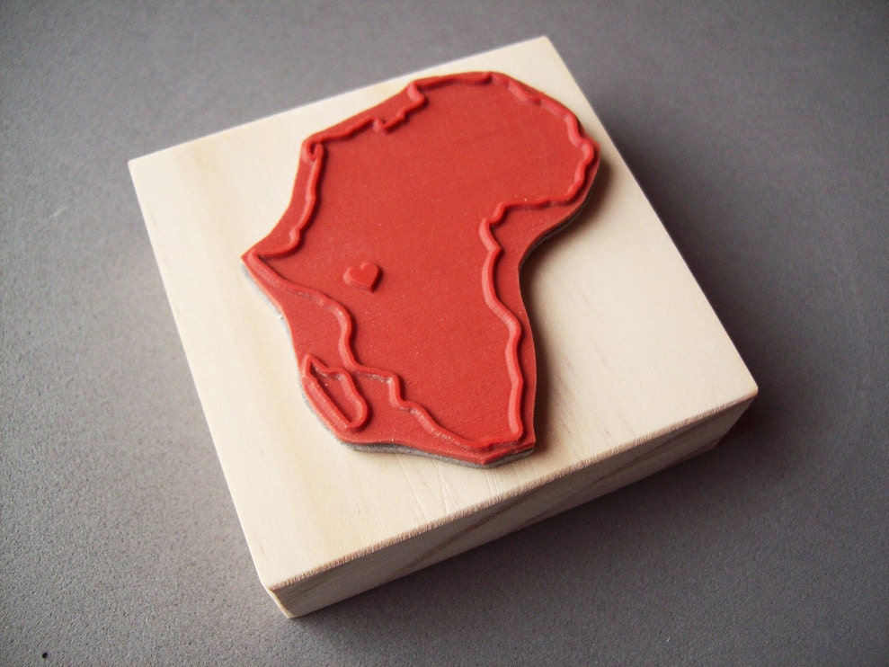 Custom Country Rubber Stamp - Any Country or Continent with a Heart - Africa Rubber Stamp