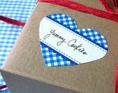 BLUE Heart shaped sticker, gingham label for gift giving or food preservation