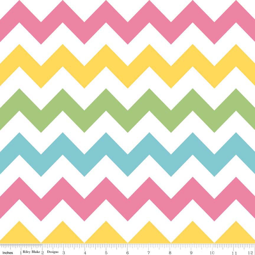 Pink Yellow Green and Aqua Girl Chevron Cotton for Riley Blake, 1 Yard