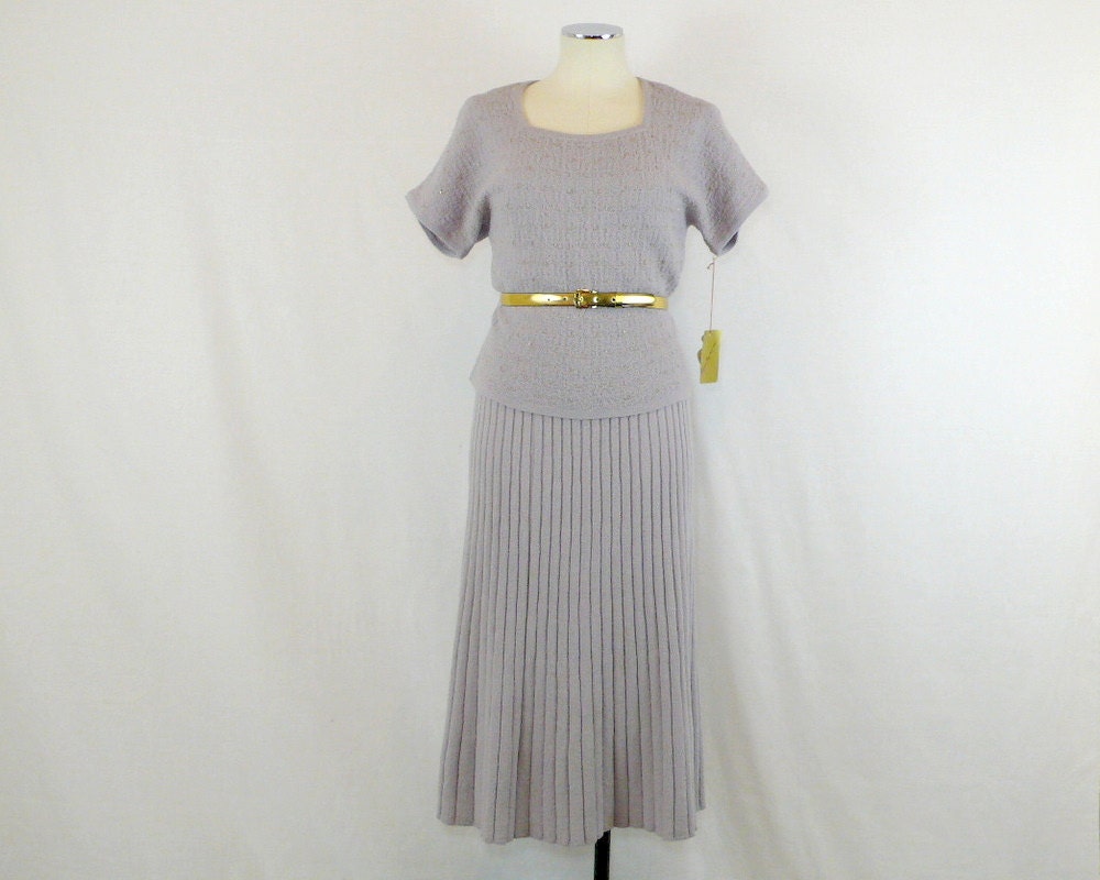 1950s Grey & Gold Knit Set - Deadstock - Virgin Wool - Medium