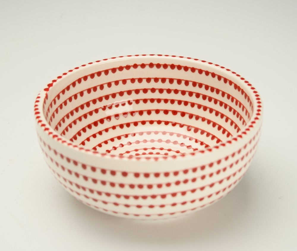 Tomato Red Vertigo Spiral Bowl Hand Painted Ceramic Dinnerware