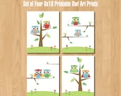 Set of Four 8x10 Printable Owl Art Prints