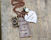 Mixed metal photographer necklace - keep calm and snap on, capture life