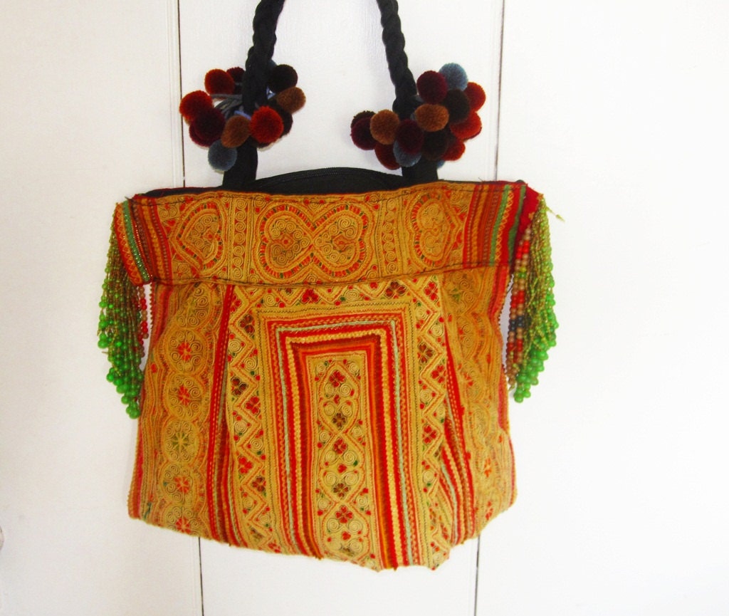 Upcycled Handbag-Antique Tribal Fabric- Hmong Tribe