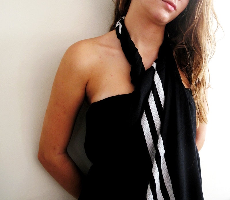 NATURAL Soft Cotton Eco Friendly Black PESHTEMAL SHAWL Pareo High Quality Hand Woven Turkish Silk & Cotton Bath,Beach,Spa,Yoga,Pool Towel
