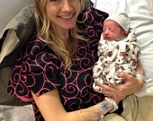 Lucille Hospital Maternity Gown in Black and Hot Pink-Deliver Your Baby in Style by Mommy Moxie on Etsy