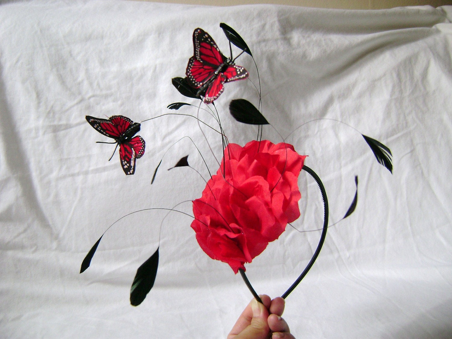 Ruby Red Floatiing Butterflies Fascinator Headband