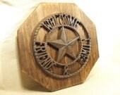 Rustic Cast Iron Star  Welcome Sign  -- lodge cabin decor -- reclaimed western cedar