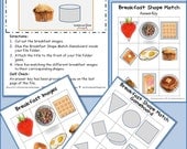 Breakfast Shape Match File Folder Game