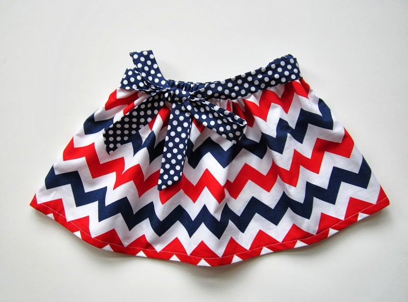 Girls Red White and Blue Patriotic Chevron Skirt