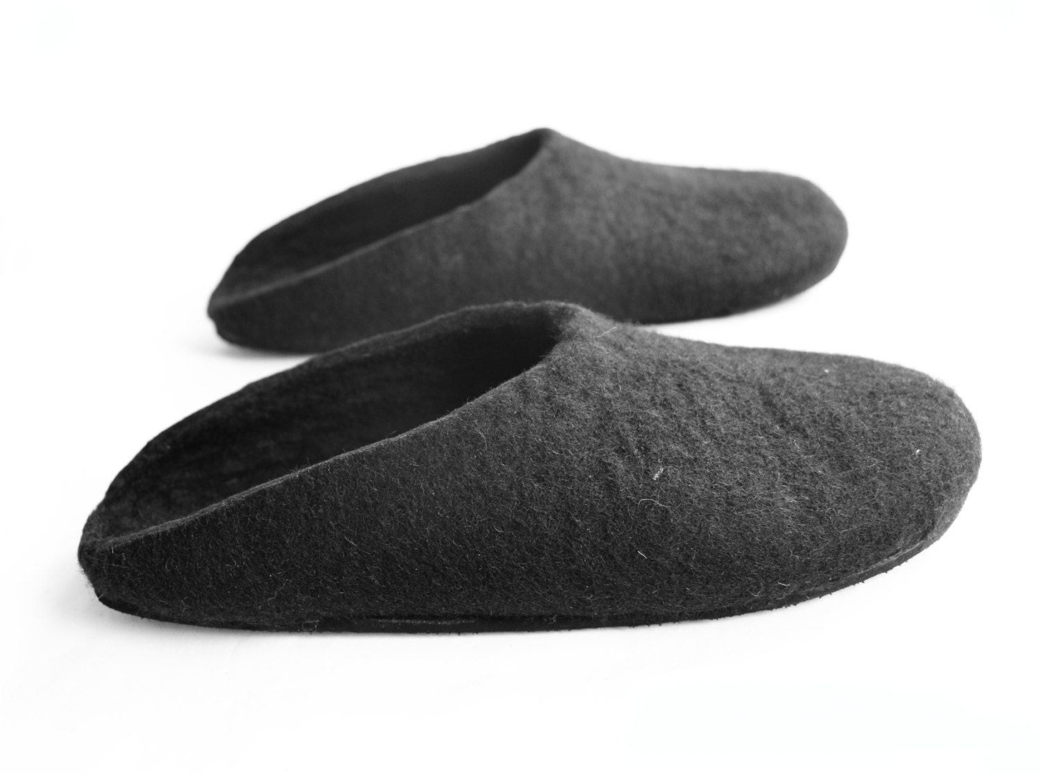 Wool Slippers Black with Non Slip Rubber Sole Black. Made to Order. Women's sizes