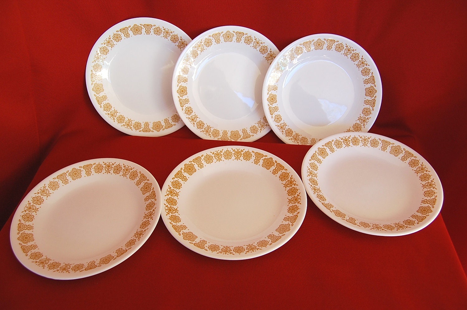 Set of 6 Vintage Corelle Butterfly Gold Dessert Plates or Bread and Butter Plates with Gold Flowers and Butterflies
