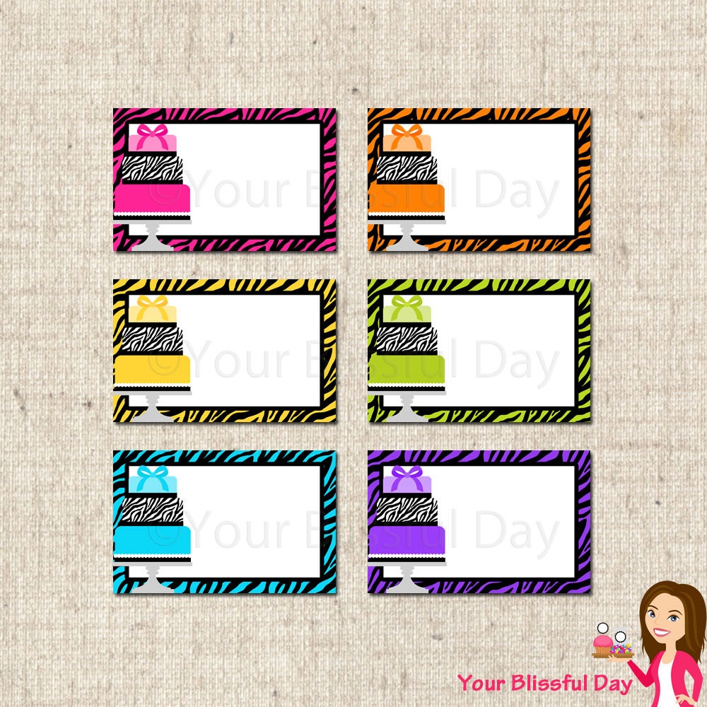PRINTABLE Zebra Cake Label Tents (Your choice of color) Il_170x135