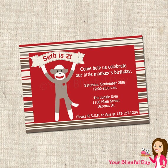 PRINTABLE Sock Monkey Party Invitation Il_570xn