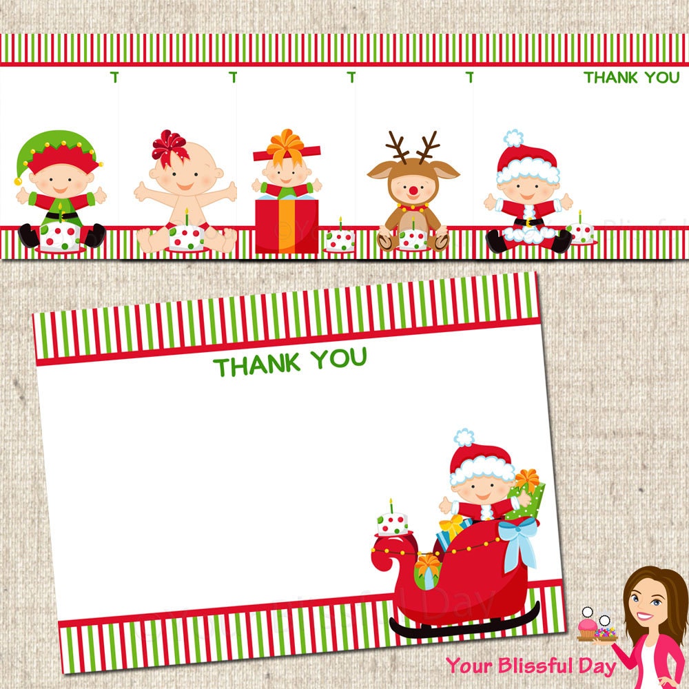PRINTABLE Holiday First Birthday Thank You Cards (Character of your choice) Il_570xn
