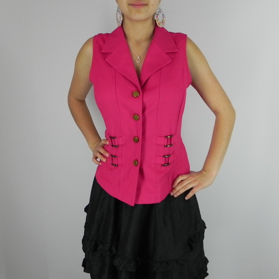 Fuchsia Sleevless Top with Buckles Vintage 1980s Size Small Medium - BlackRockVintage