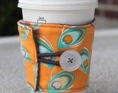 Reusable Coffee Cozy Sleeve - Orange Peacock Eye / Modern Affair by Patricia Bravo