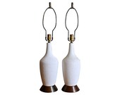 1960's White Pebbled Lamp, Pair