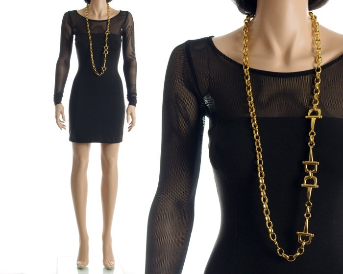 Vintage Betsey Johnson Dress - Black Sheer Mesh Body Con Bandage Dress - XS / S