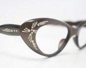 cat eye glasses Brown rhinestone vintage 1950s eyewear cateye frames