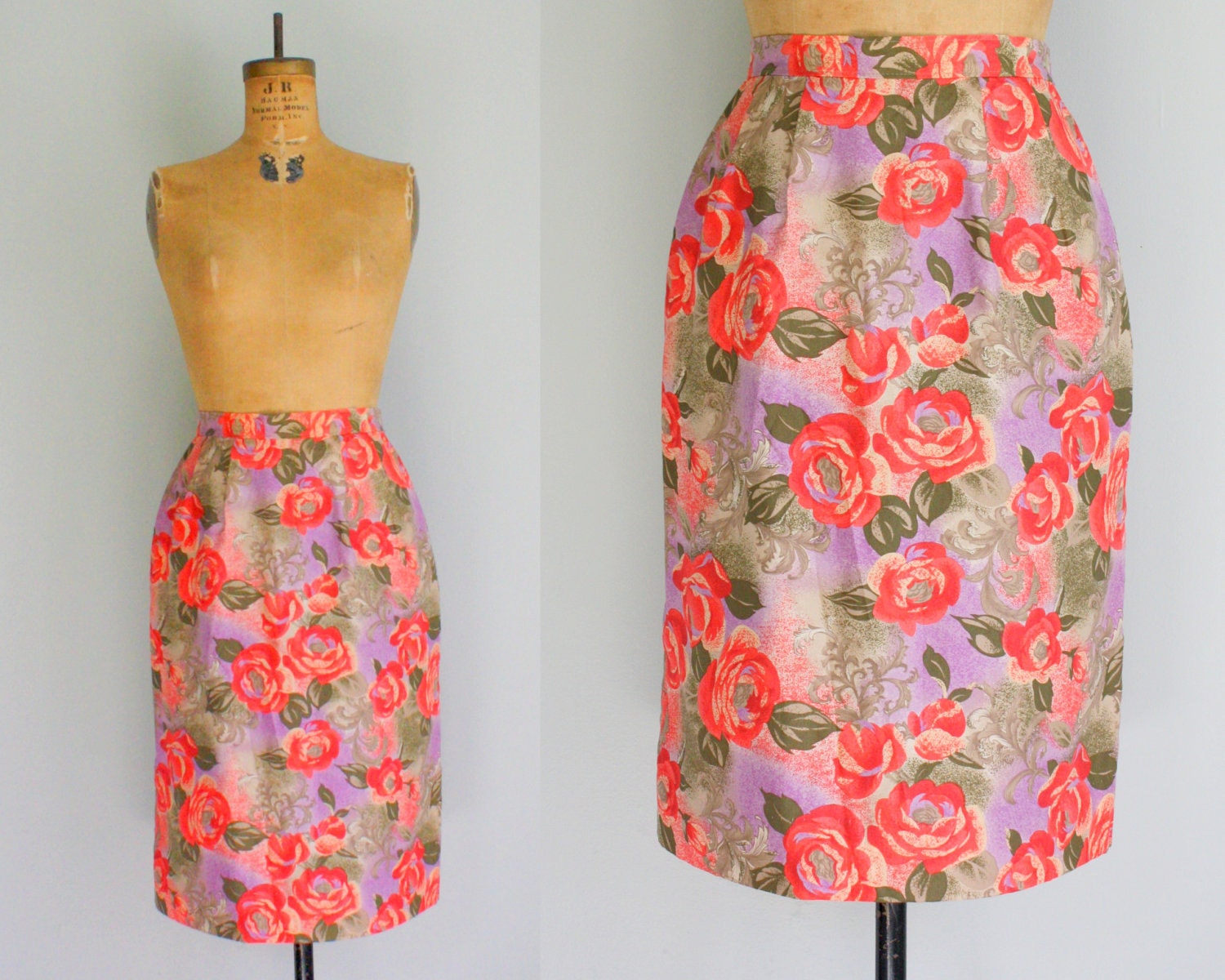 floral skirt / 80s pencil skirt / 1980s rose print skirt medium Pendleton Country Sophisticates