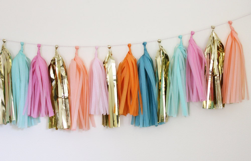 Tissue Tassel Garland-18 tassels- Vintage Pastel Il_170x135