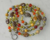 AUTUMN PALETTE-38inch long olive chunky necklace, bold, multi stone, lariat, agate, jasper, handmade, multi-strand, beaded