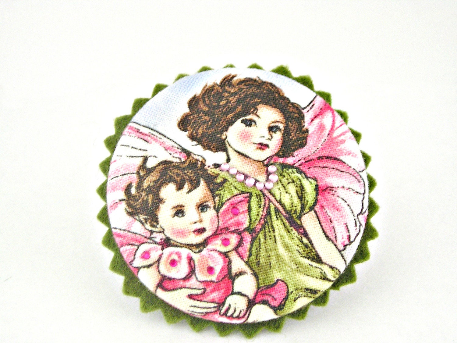 Sisters fairies - OOAK fabric and felt button brooch