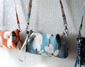 Small Wristlet with a Long Strap ( Detachable) / Cross Body Bag / Travel Pouch/ small bag / painting in teal water