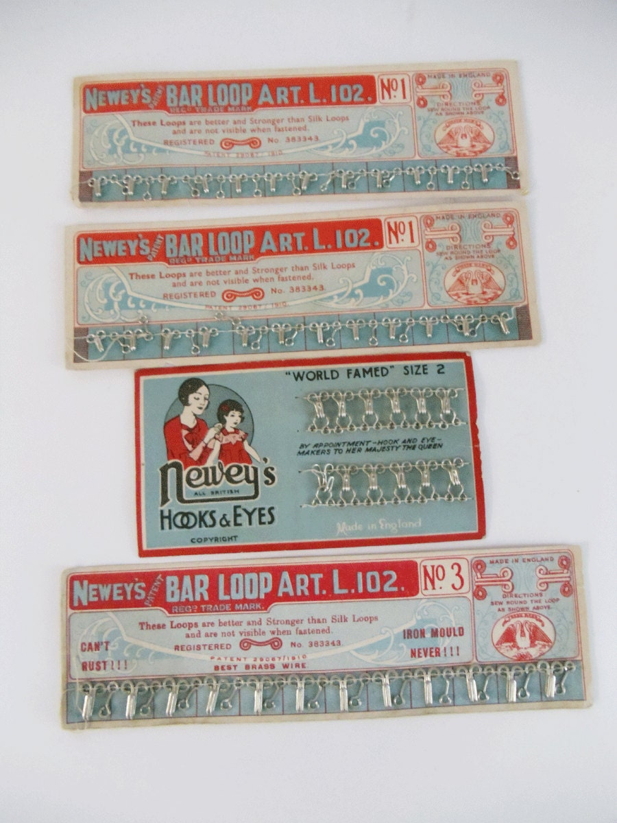 Vintage Newleys Hook and Eye Cards - SET of 4 COMPLETE - Made in ENGLAND - Sewing, Dressmaking, Costumes