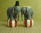 2 Mini Baby Elephants on Ball, Bride  and Groom Cake Topper, keepsakes.