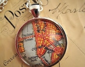 Vintage Battery Park Manhattan New York City Glass Map Pendant Necklace