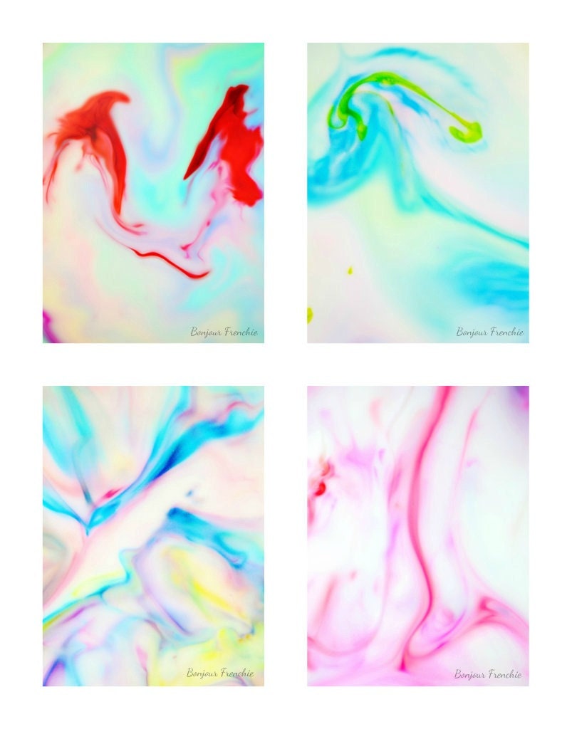Neon Decor - Four 8x10 Photograph Set, Abstract, Pastel, Geode, Natural, Space, Cosmo, Wormhole, White, Pink, Galaxy