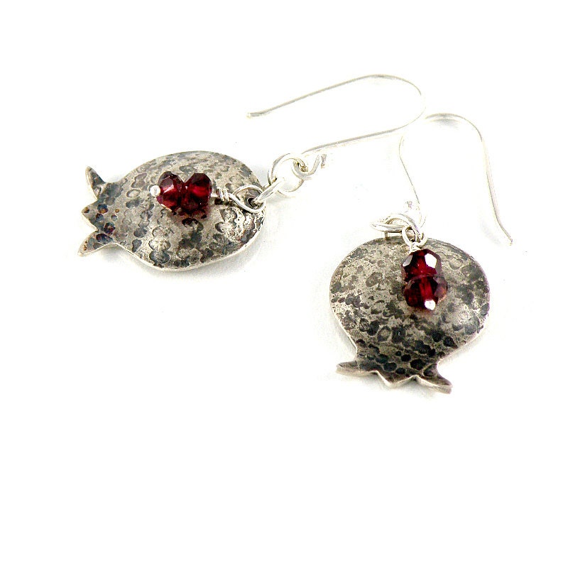 Sterling Silver Pomegranate Earrings, Garnet Earrings, Bat Mitzvah Gift, Silver Dangle Earrings, For teens, Women, Girls