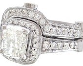 14k white gold cushion cut diamond engagement ring and band 2.60ctw