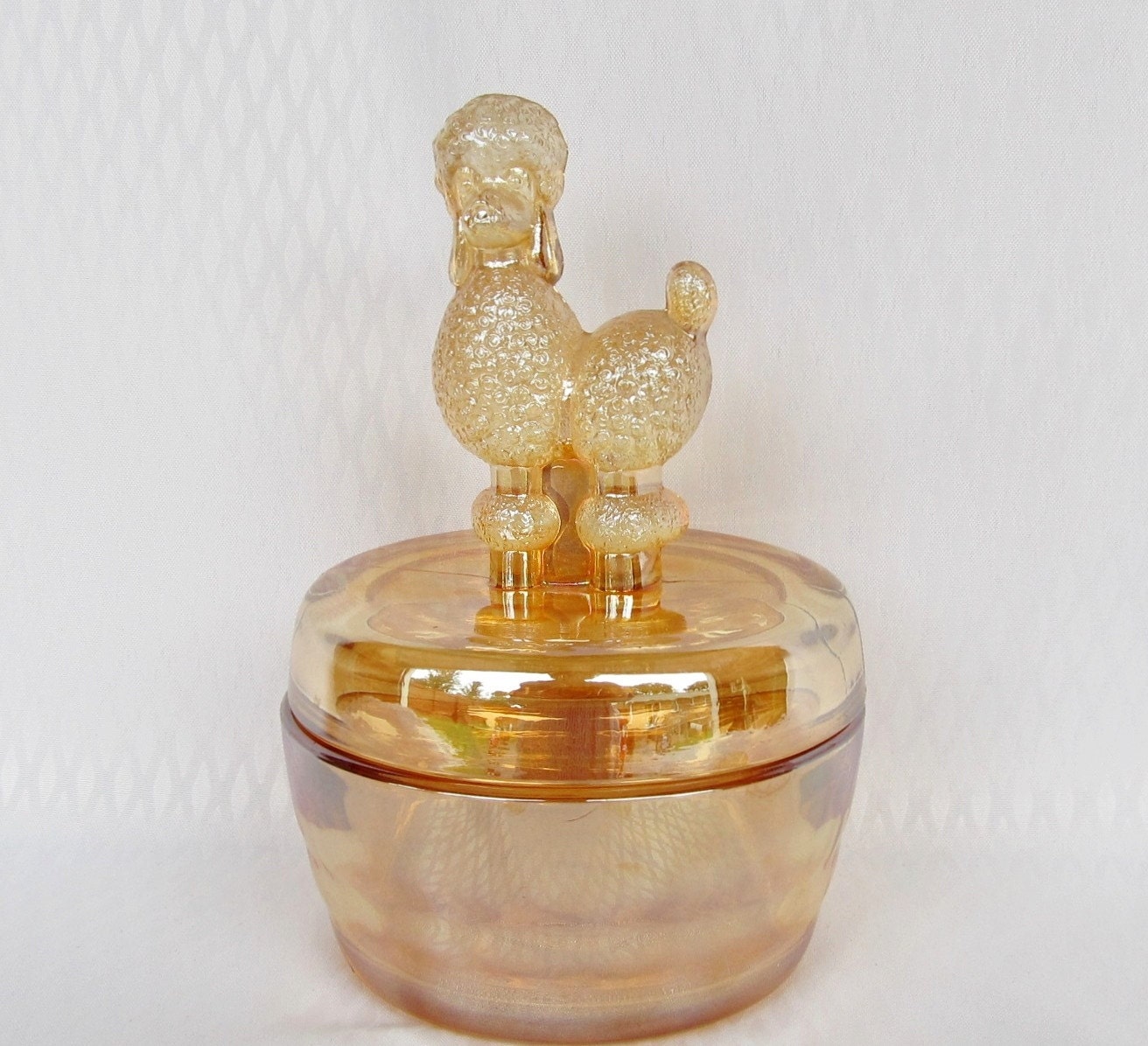 Vintage Jeannette Glass Poodle Poodle Powder Box Marigold Carnival