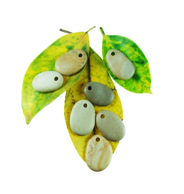 Top Drilled Beach Stones - Big Stones- 7 pcs Organic Beads