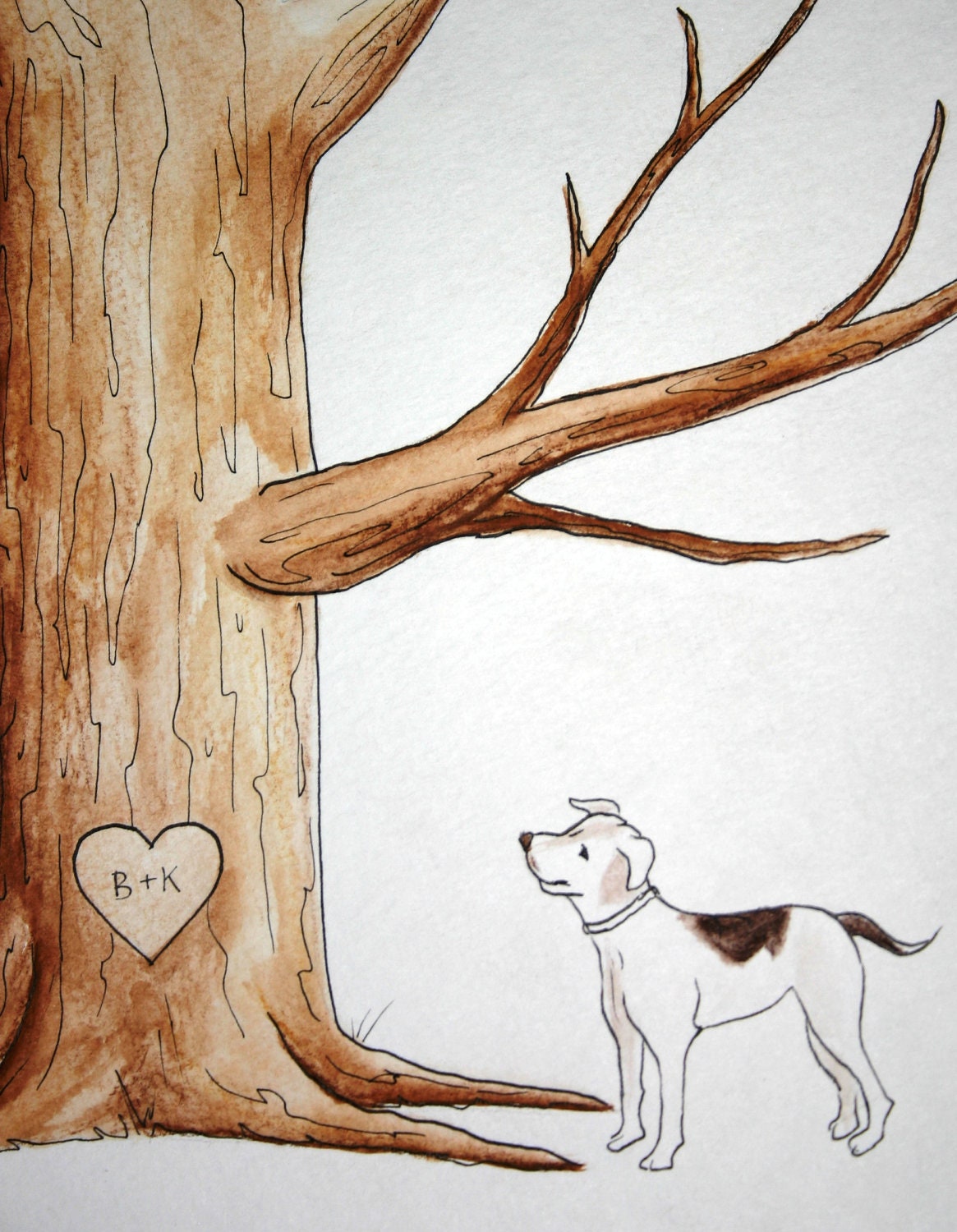 Wedding Tree Guest Book add-on . Original thumb print Water Color Illustration- Add your Pet, cat, dog