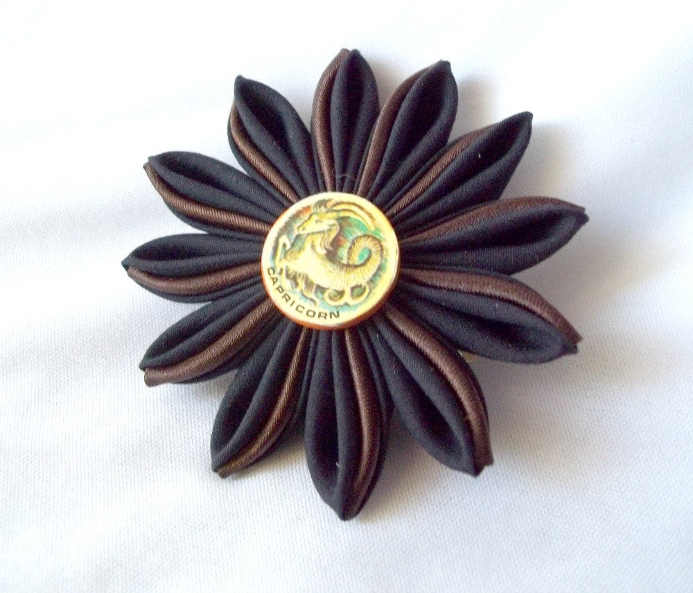 Capricorn Kanzashi Hair Flower Black and Brown