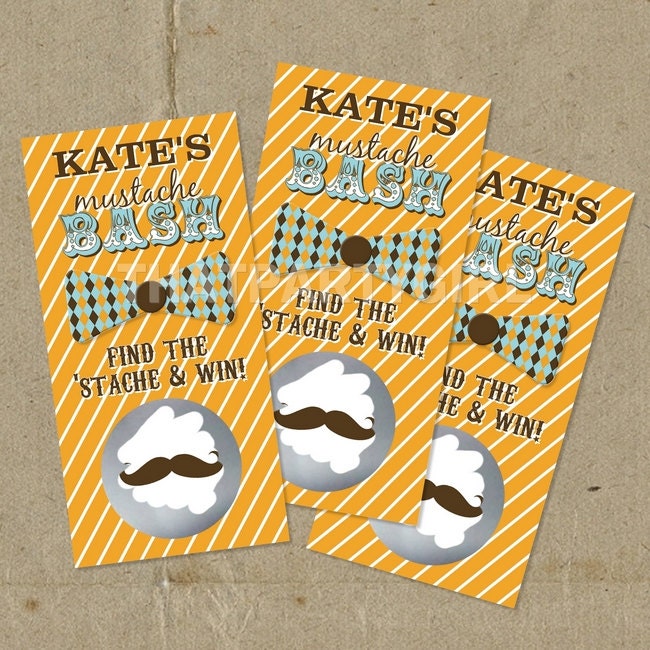 12 Mustache Bash Party Scratch Off Game Cards