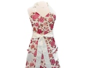 Retro and Vintage Inspired Apron - Cute Full Hostess Reversible Apron - Garden Flowers with cream ties