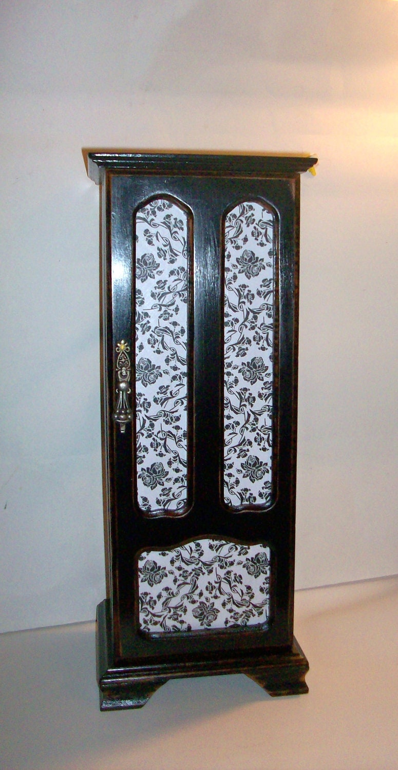 Hand Painted Vintage Black Distressed Jewelry Box