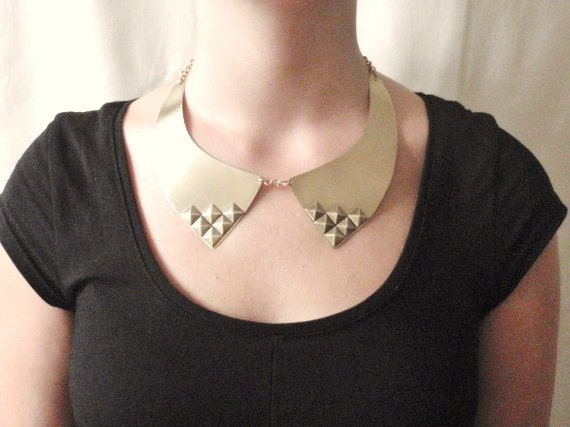 Studded Collar Necklace in Brass, Bib Necklace, Oxford Collar - The Patti Collar