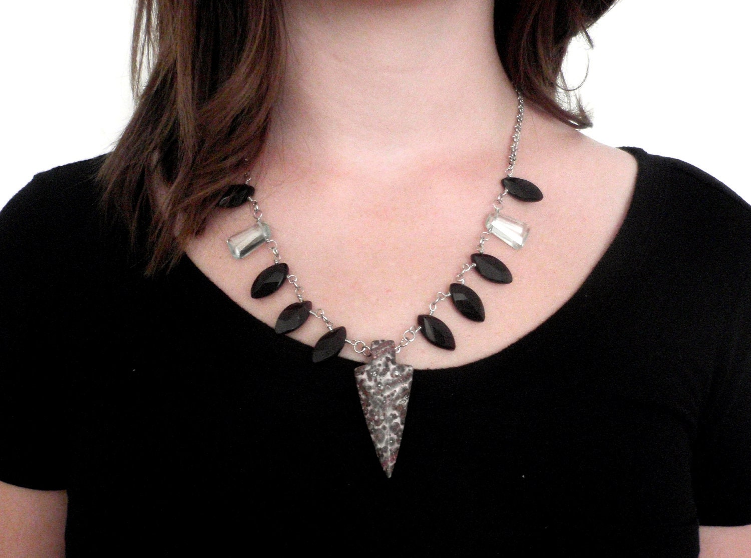 Arrowhead Cut Glass Silver Tribal Necklace