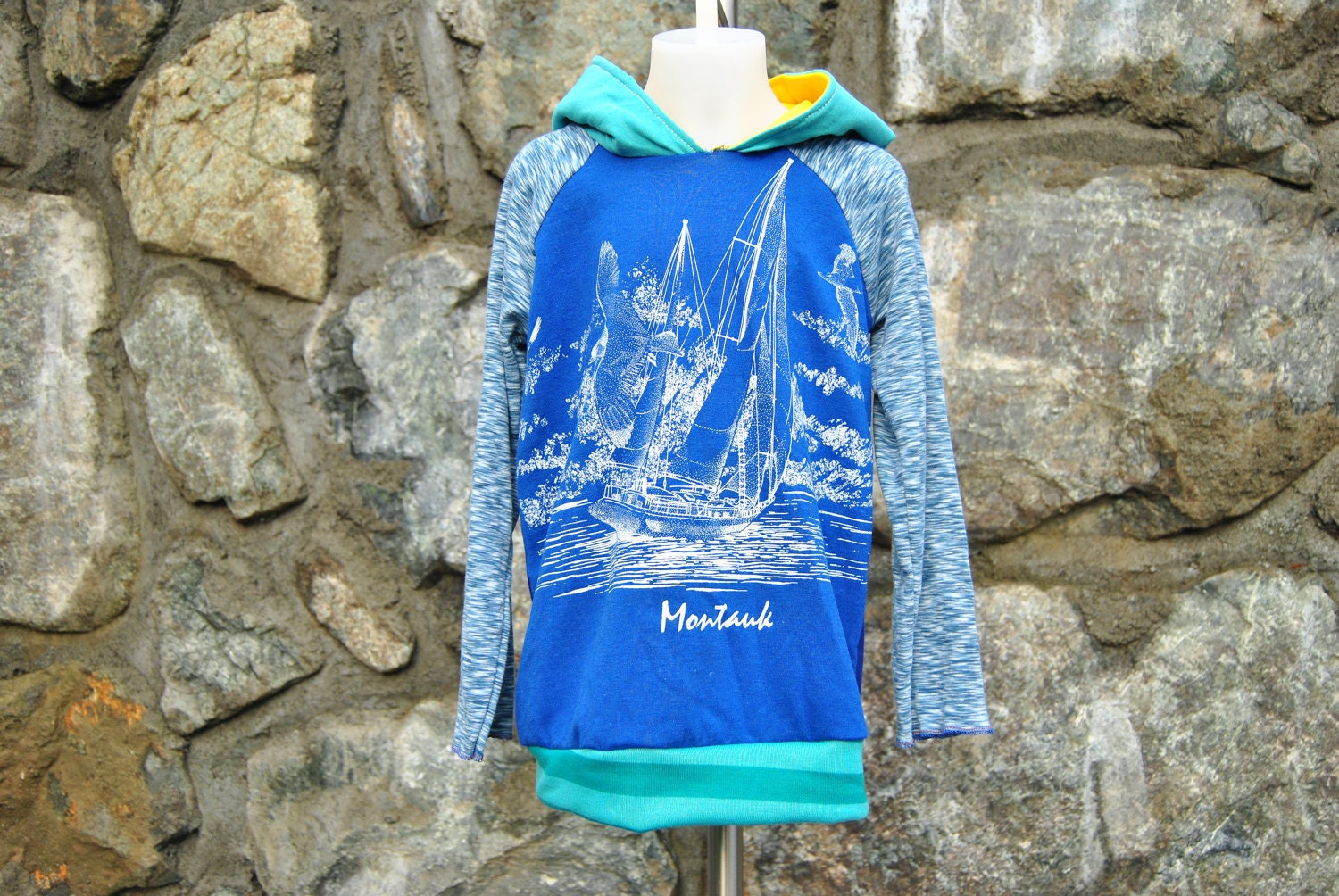 Child Upcycled Blue Hoodie size 6 7