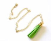 Suede Leather Tassel Necaklce - Lime Green