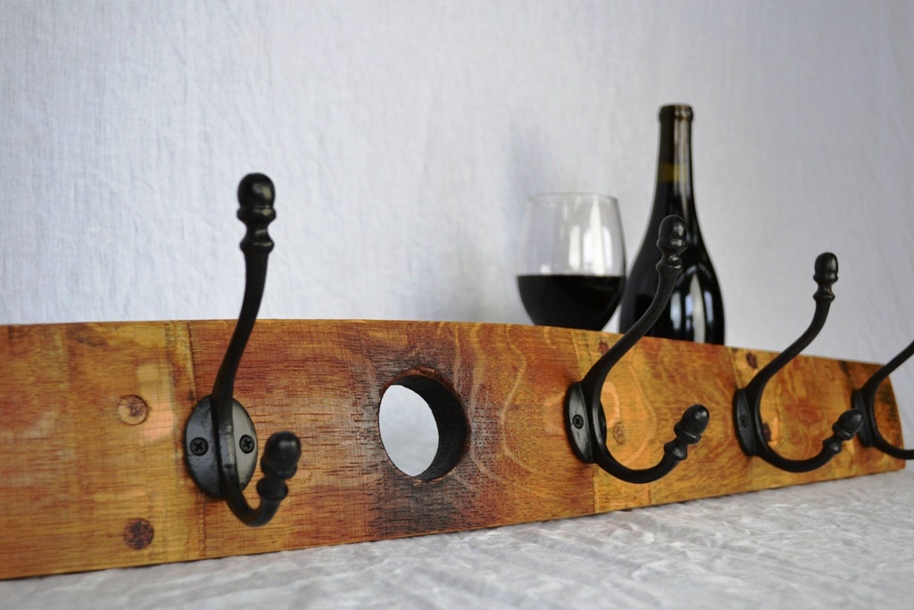 Wine Barrel Coat Rack Large - made from Napa Valley Puncheon Barrels and 100% recycled metal