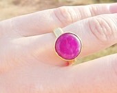 Violet Round Jade Stone Adjustable Cocktail Statement Ring - 22k Matte Gold Plated - 1PC